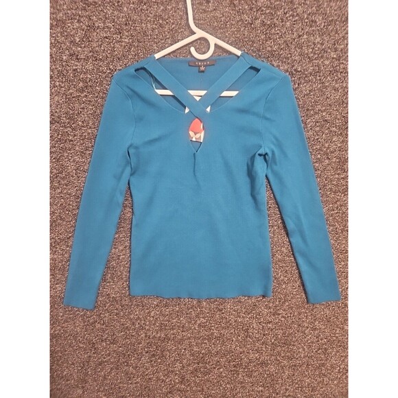 Cyrus Women's Intellect Turquoise Green Small S Cut-Out V N-Neck Top New NWT - Picture 11 of 12